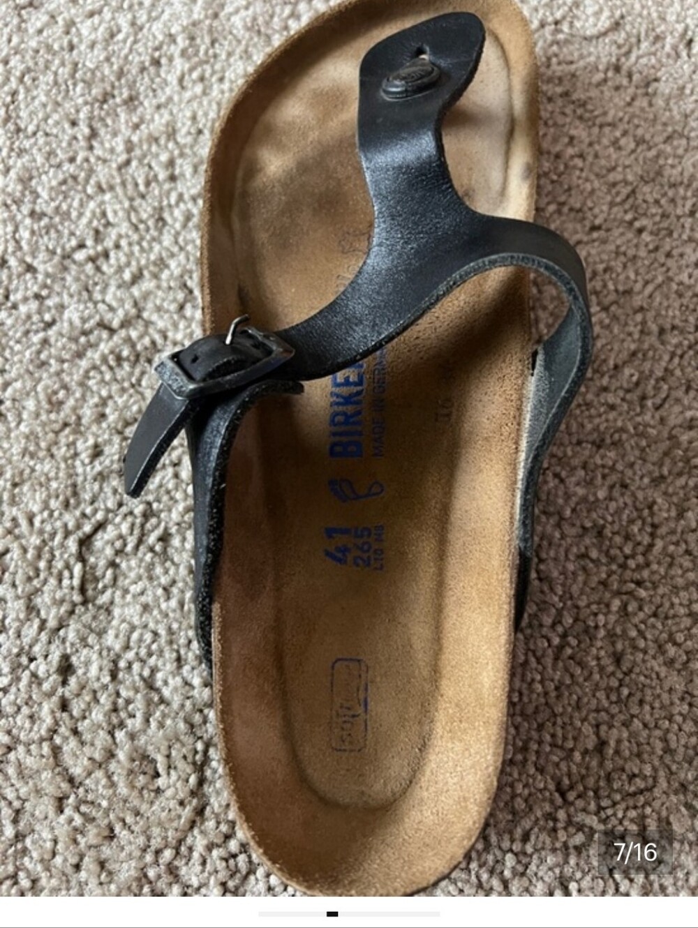 Birkenstock Gizeh Black Leather Thong Sandals with Tan Footbed Size 41 - Picture 7 of 13